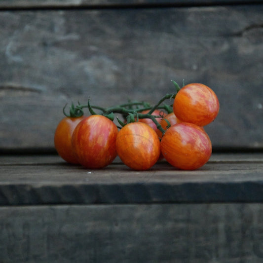 cherry tomatoes on a wooden surface