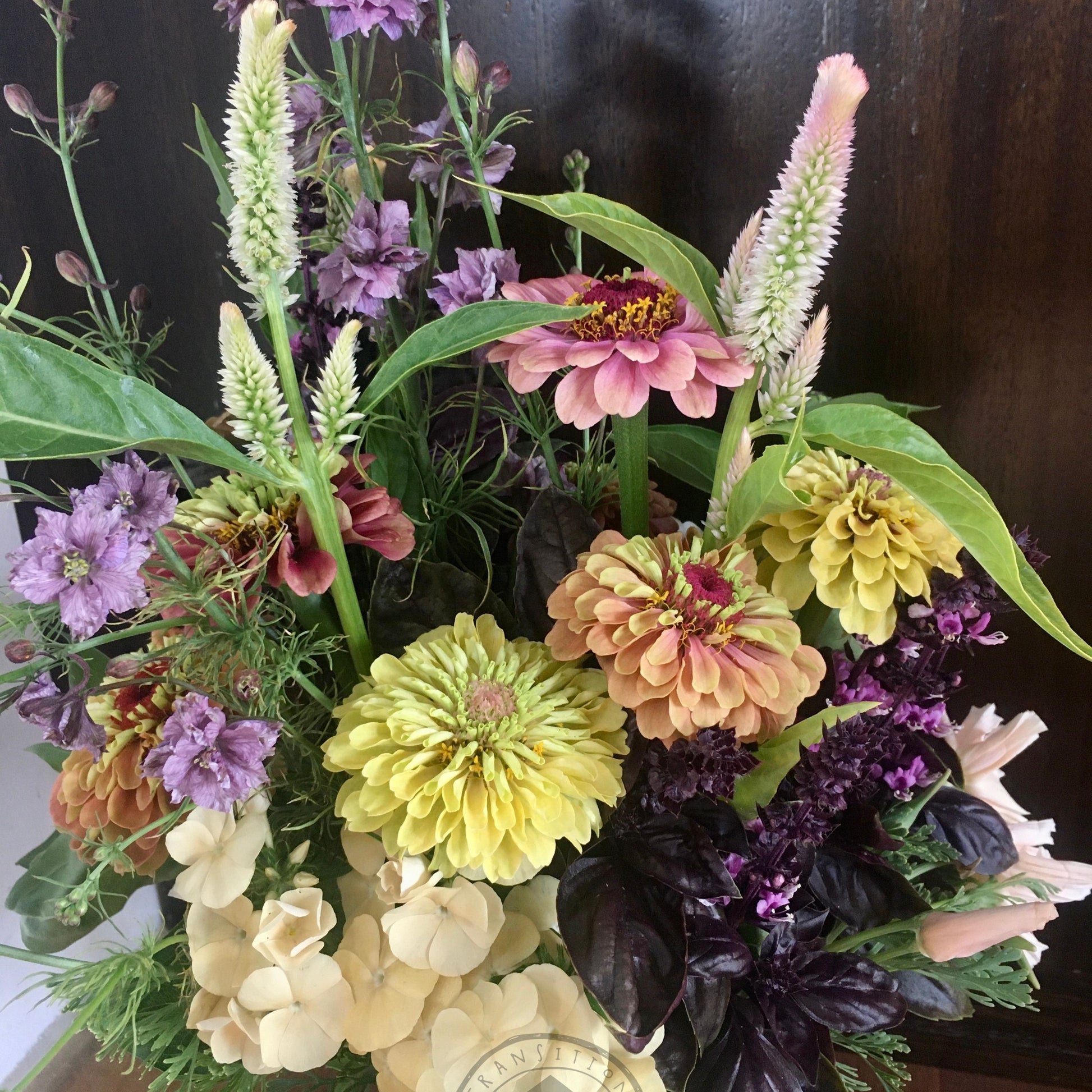 Bouquet of colorful flowers with a dark background